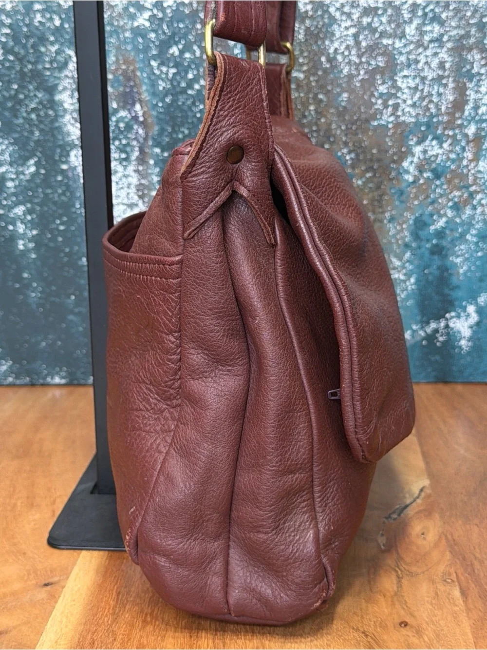 Heacock Vintage Artisanal 1980’s Burgundy/Brown Deerskin Leather Shoulder Bag